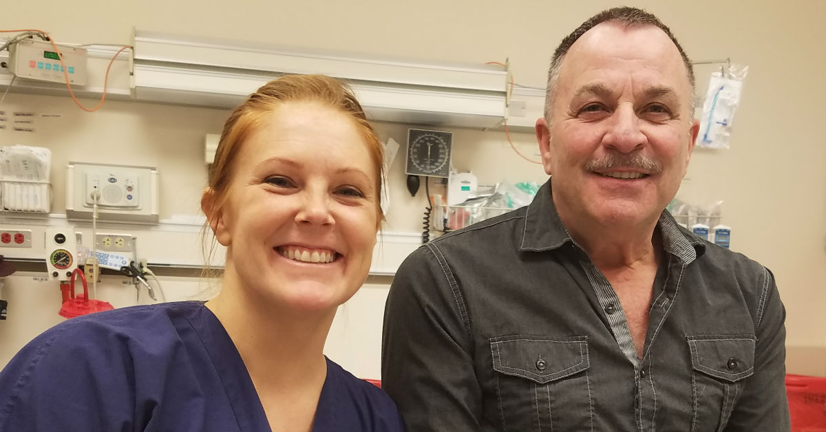 Dr. Kerry Ahrens with heart attack patient, Kevin